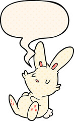 cute cartoon rabbit sleeping and speech bubble in comic book style