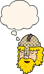 cartoon viking face and thought bubble in comic book style