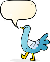 cartoon walking bird with speech bubble