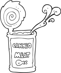 black and white cartoon canned meat