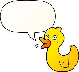 cartoon quacking duck and speech bubble in smooth gradient style