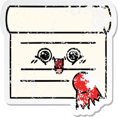 distressed sticker of a cute cartoon certificate
