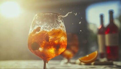 close up cocktail a glass of orange cocktail at vintage bar bokeh light, Generative Ai