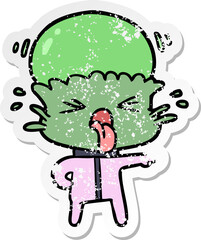 Fototapeta premium distressed sticker of a weird cartoon alien pointing