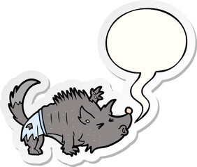 cartoon halloween werewolf and speech bubble sticker