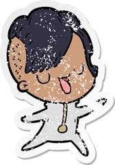 distressed sticker of a cute cartoon girl with hipster haircut