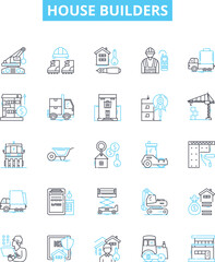 House builders vector line icons set. Developers, Constructors, Homebuilders, Architects, Contractors, Planners, Roofer illustration outline concept symbols and signs