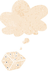 cartoon dice and thought bubble in retro textured style