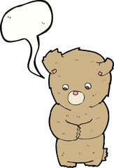 cartoon shy teddy bear with speech bubble
