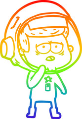 rainbow gradient line drawing cartoon tired astronaut
