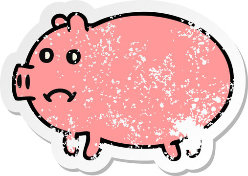 distressed sticker of a cute cartoon pig