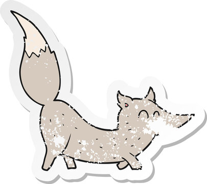 retro distressed sticker of a cartoon little wolf