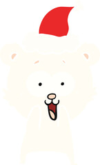 excited teddy bear flat color illustration of a wearing santa hat