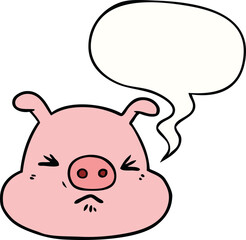 cartoon angry pig face and speech bubble
