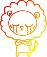 warm gradient line drawing crying cartoon lion