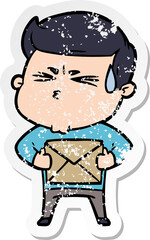 distressed sticker of a cartoon man sweating