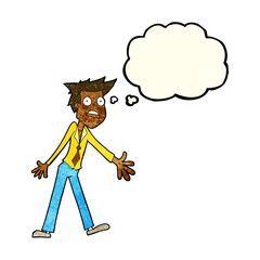 cartoon stressed man with thought bubble