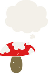 cartoon mushroom and thought bubble in retro style