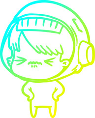 cold gradient line drawing angry cartoon space girl with hands on hips