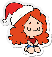 christmas sticker cartoon of kawaii girl