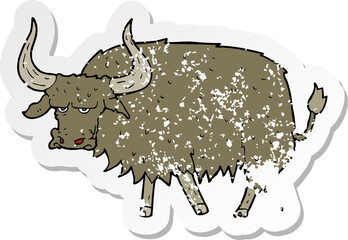 retro distressed sticker of a cartoon annoyed hairy cow