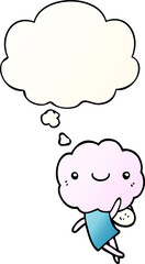 cute cloud head creature and thought bubble in smooth gradient style