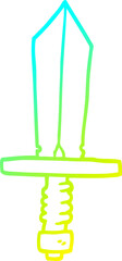 cold gradient line drawing cartoon of an old bronze sword