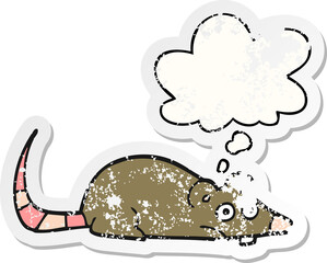 cartoon mouse and thought bubble as a distressed worn sticker
