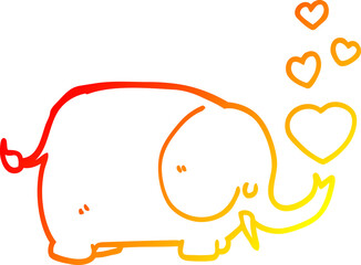 warm gradient line drawing cute cartoon elephant with love hearts