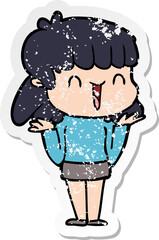 distressed sticker of a cartoon woman