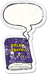 cartoon dream journal and speech bubble distressed sticker