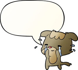 cartoon sad dog crying and speech bubble in smooth gradient style