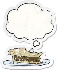 cartoon meat pie and thought bubble as a distressed worn sticker