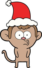 line drawing of a hooting monkey wearing santa hat