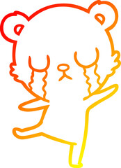 warm gradient line drawing crying cartoon bear doing a sad dance
