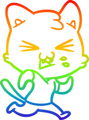 rainbow gradient line drawing cartoon cat hissing