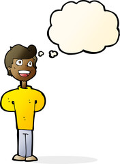 cartoon happy man with thought bubble