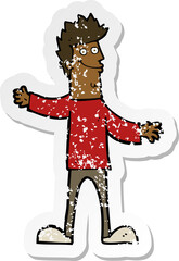 retro distressed sticker of a cartoon happy man