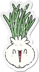 distressed sticker of a cartoon onion