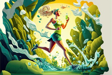 A woman jogging in nature. Generative Ai.