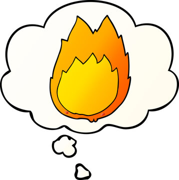 cartoon flames and thought bubble in smooth gradient style