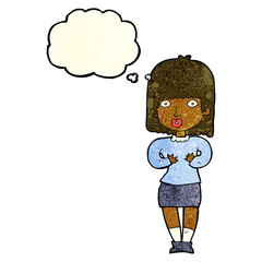 cartoon shocked woman with thought bubble