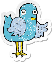 retro distressed sticker of a cartoon bird waving wing