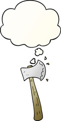 cartoon axe and thought bubble in smooth gradient style