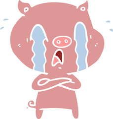 crying pig flat color style cartoon