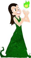 cartoon witch woman casting spell