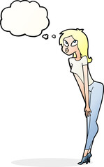 cartoon attractive girl with thought bubble