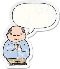cartoon balding man and speech bubble distressed sticker