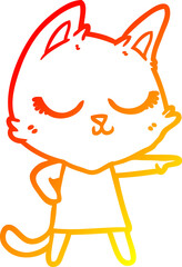 warm gradient line drawing calm cartoon cat girl pointing