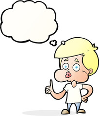 cartoon boy giving thumbs up with thought bubble